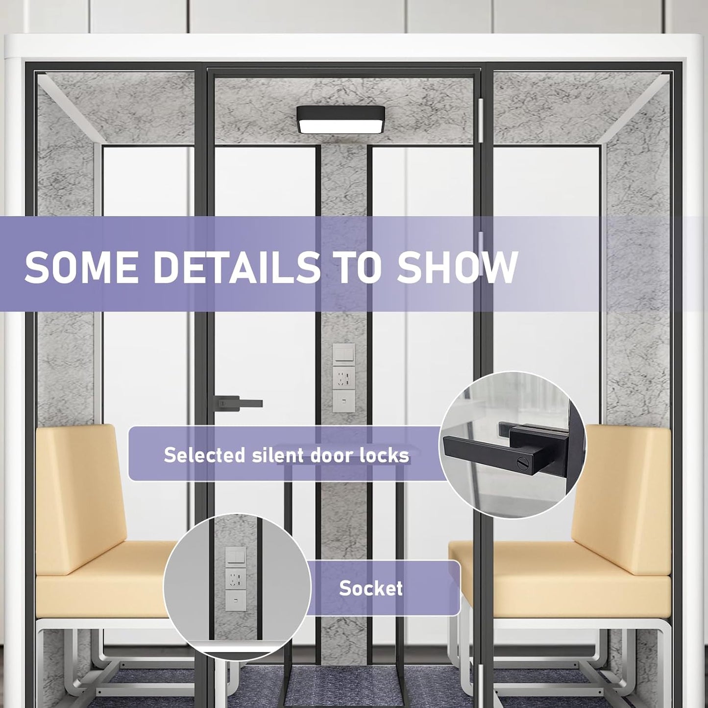 Office Sound Booth with Audio Privacy - Smart Soundproof Booth with White Modern Style,Movable Room with Light,Ventilation,Socket for Small Studio,Live Streaming Room(82.67IN)