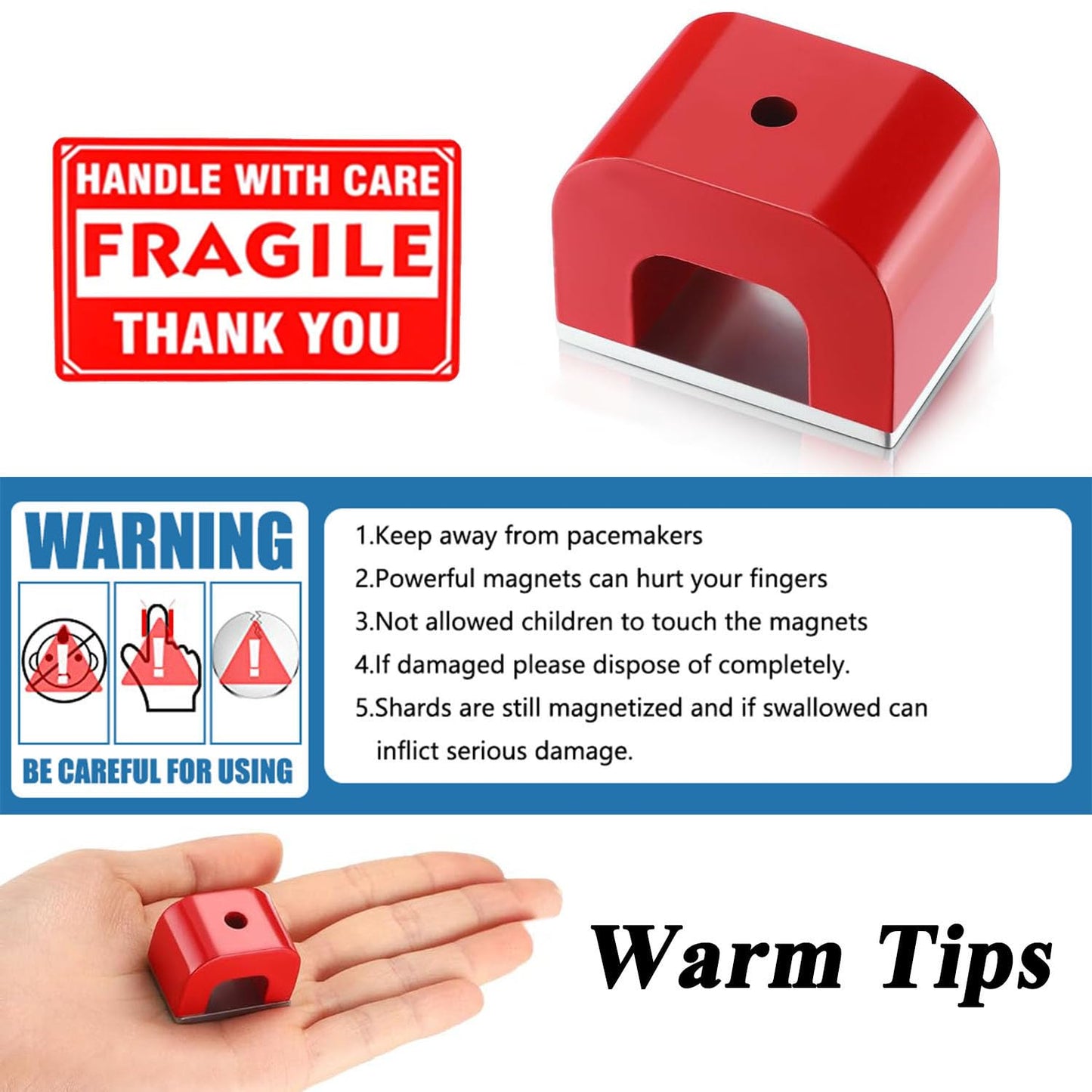 Red Horseshoe Heavy-Duty Alnico Power Magnets for Education and Doing Velvet Nail (15 lbs Pull)