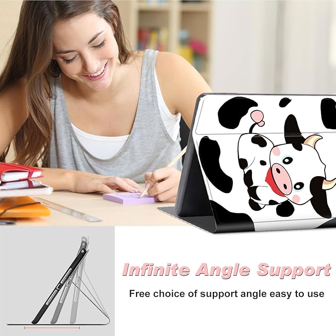 for All-New Kindle Fire 7 Tablet Case (12th Gen, 2022 Release),Slim Lightweight Smart Shell Stand Cover with Auto Wake/Sleep for Amazon Fire 7 Kids Tablet,Black White Milk Cow