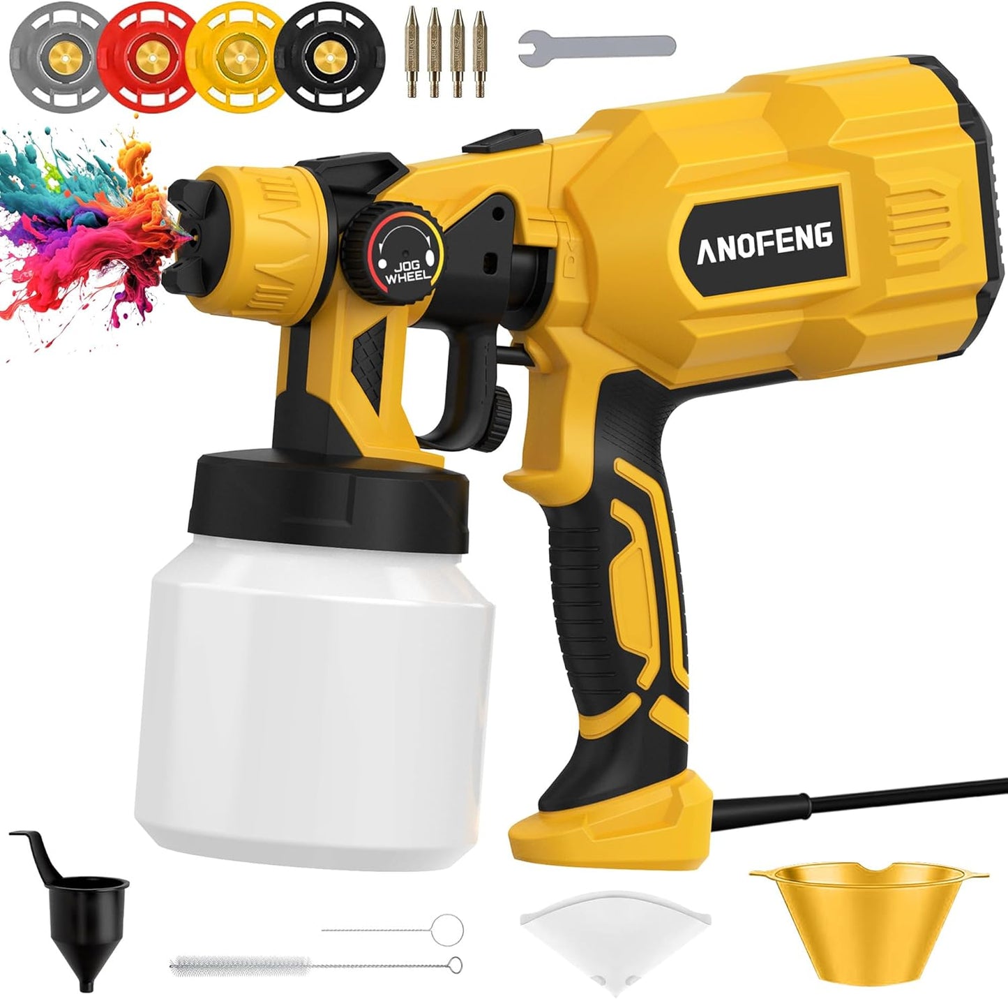 700W Power Airless Paint Sprayer HVLP Spray Gun(Contain with Blowing Joints, 4 Nozzles&3 Patterns,1200ml Paint Container) Suitable for House Painting, Cabinets, Decks, Stain, Door