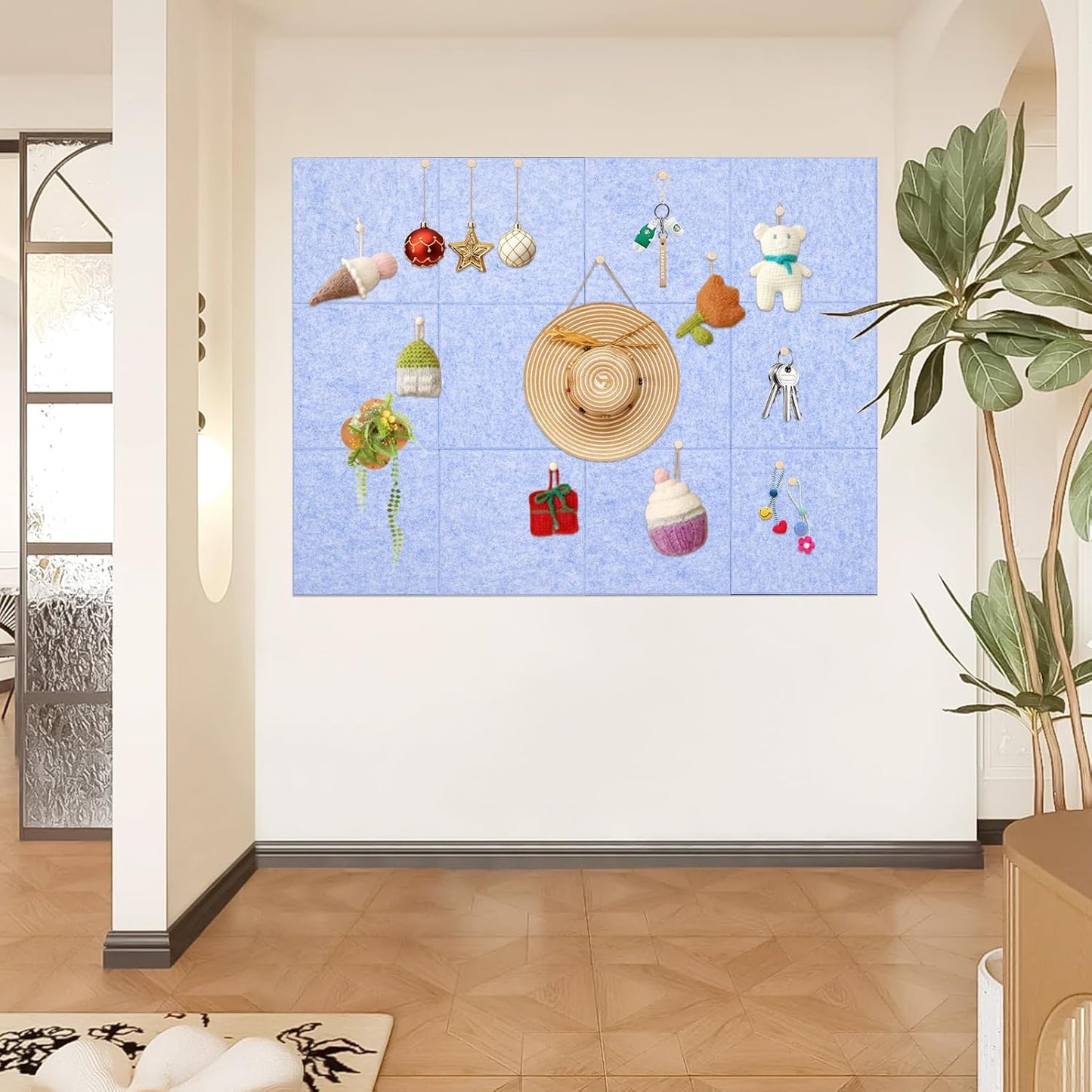 Large Cork Board Alternative, 12 Pack Felt Board with Safe Removable Adhesive Tabs Felt Wall Tiles, Large Cork Boards for Walls, Cork Board for Home Office, Pin Boards for Walls, Light Blue