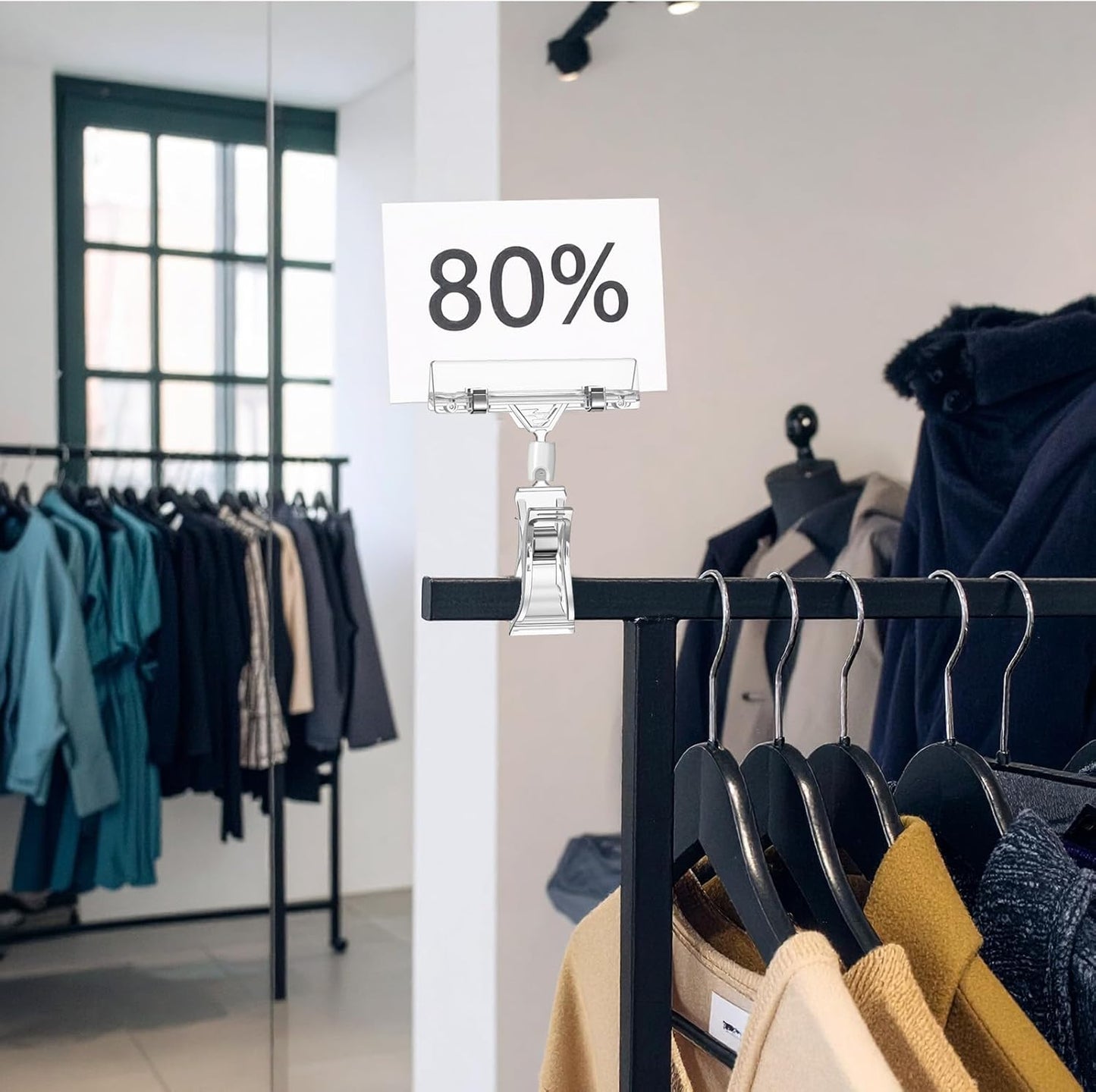 60PCS Clear Sign Holder Clips for Retail Display, Plastic Price Sign Clamps Label Tag Acrylic Clips, Merchandising Rotatable Pop Clips for Retail Rack, Baskets or Cards