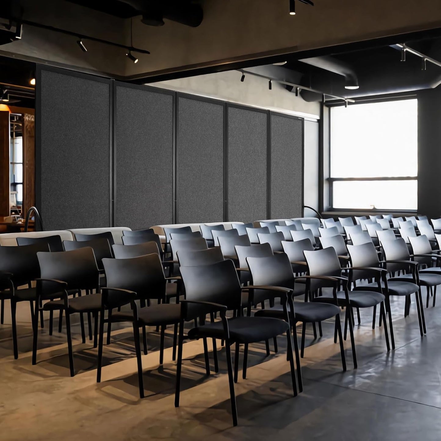 Folding Room Partition,Privacy Room Screen with Arms,Office Dividers Partition Wall,10'2"L* 6'7"H,Dark Grey