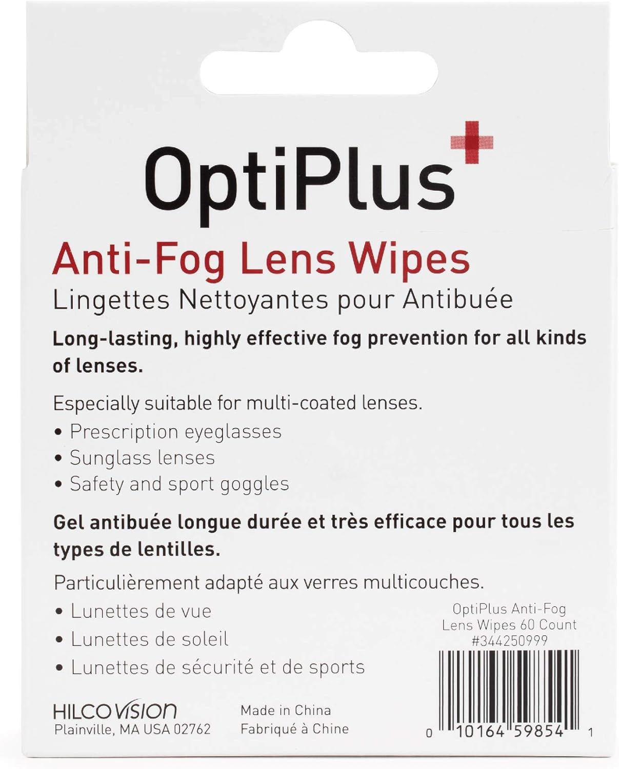 OptiPlus Anti Fog Lens Wipes l Pre-Moistened l Cleaning Wipes for Glasses, Laptops Screens, Smart Phones, Optical Lens, Goggles, Watch Screen and More l Defogging, Quick-Dry & Scratch-Free l 60 Count