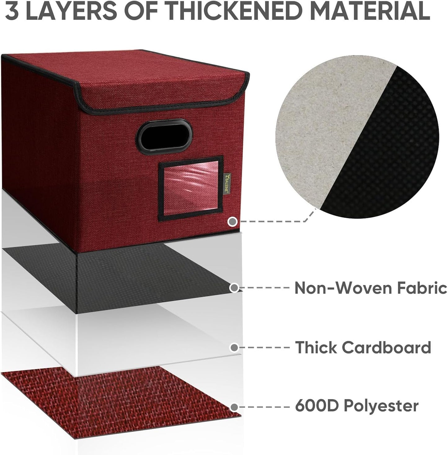 BALEINE Modern Red File Storage Box with Lid, Collapsible File Folder Organizer, 2 Pack, 15x12.5x10.5 inches