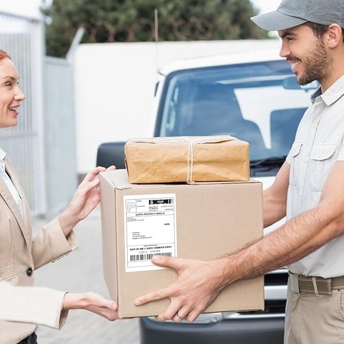 MFLABEL Fanfold 4" x 6" Direct Thermal Labels White Perforated Shipping Label,8 Stacks,Total 8000 Labels