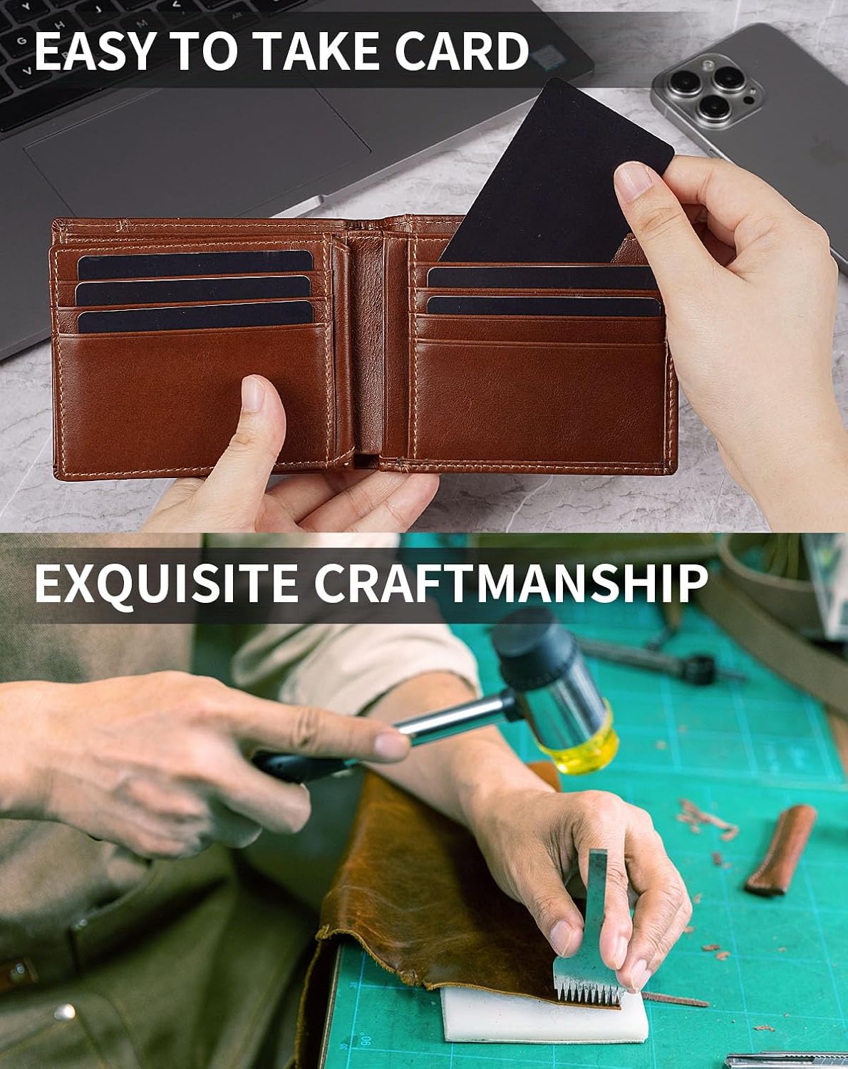 Swallowmall Mens Wallets RFID Blocking Leather Wallet for Men Bifold Wallet with 1 ID Window 15 Slots Leather Wallet Men