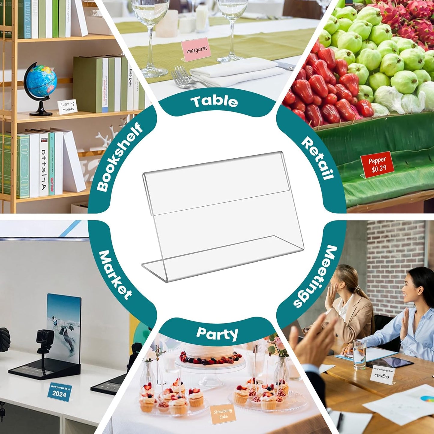 30 PCS Small Acrylic Sign Holder 2.36" X 1.57", Mini Acrylic Food Sign Labels for Party Buffet, Retail Price Display, Clear Plastic Table Counter Top Stand for Place Cards, Name Card, Wedding Signs