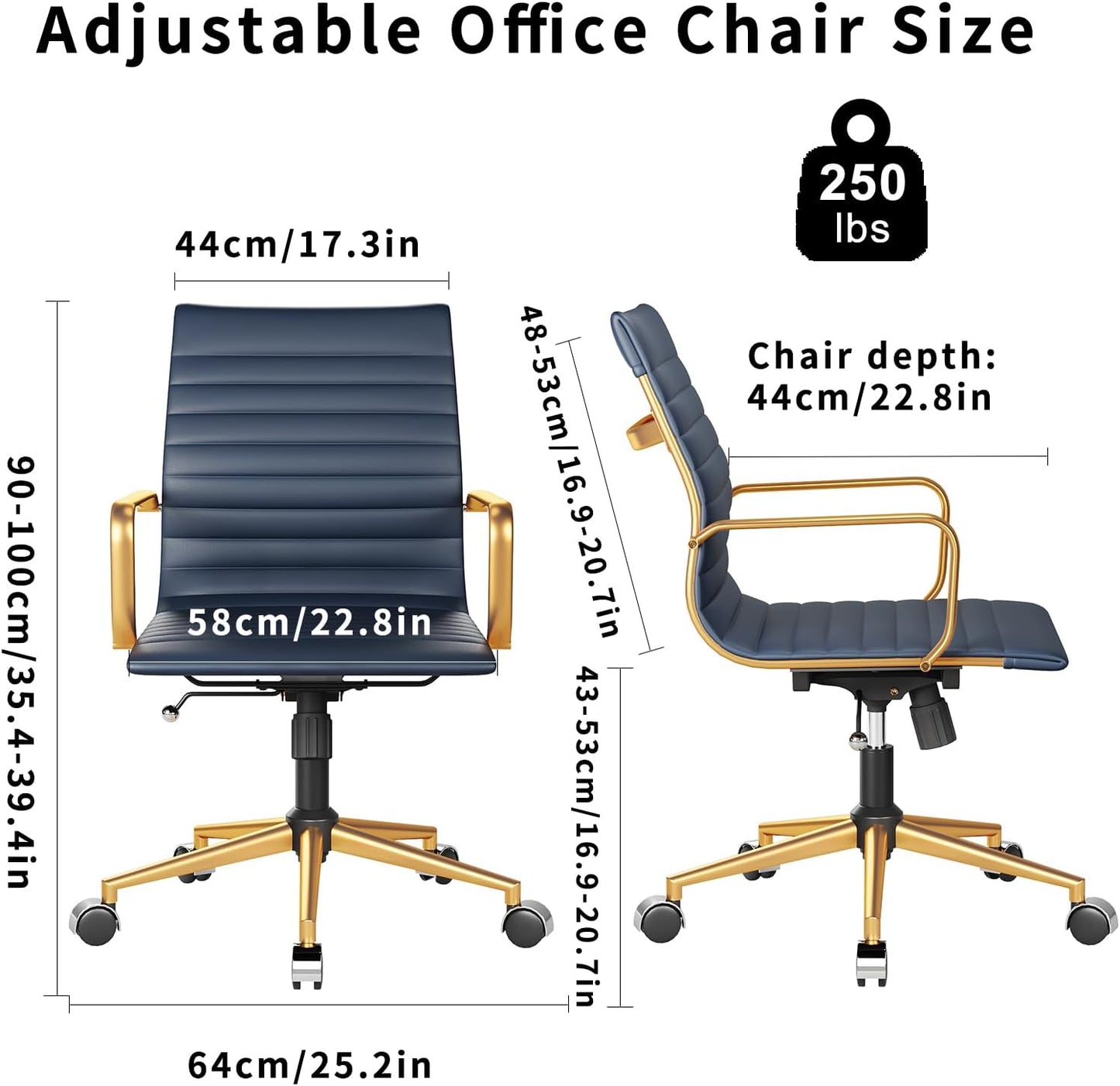Chair, Desk Computer Chair ,with Armrests ,Ergonomic Office Chair for Home and Office, 17.32 x 22.83 x 35.43 inches, Multiple Colors (Gold Navy)