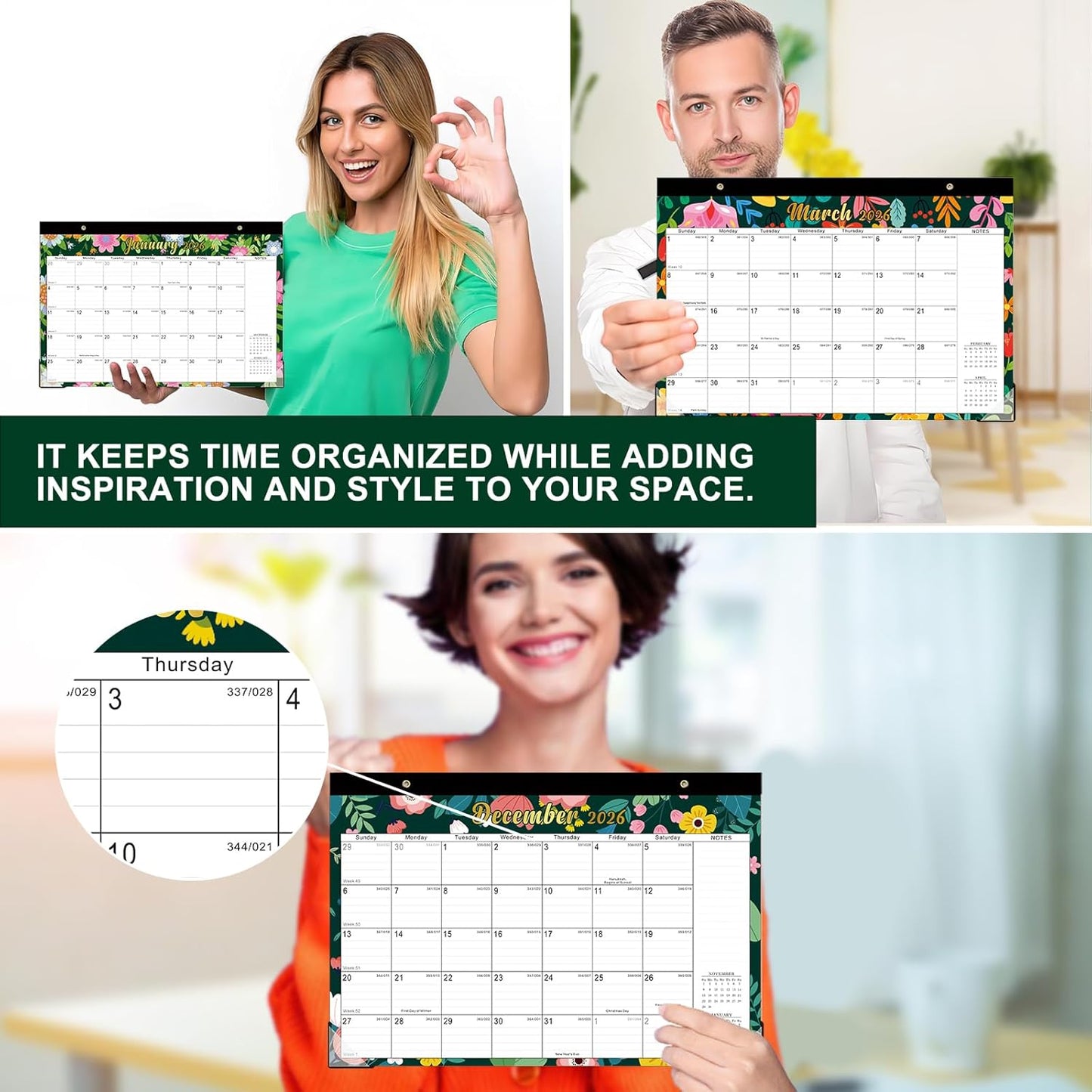 Lbylyhxc Desk Calendar 2026-2027, 18-Month School Year Calendar 2026-2027, January 2026 to June 2027, Large Desktop Calendar Monthly for Teacher with Corner Protectors 17" X 12" (Cute Flower Desk Calendar, 17x12 inches)