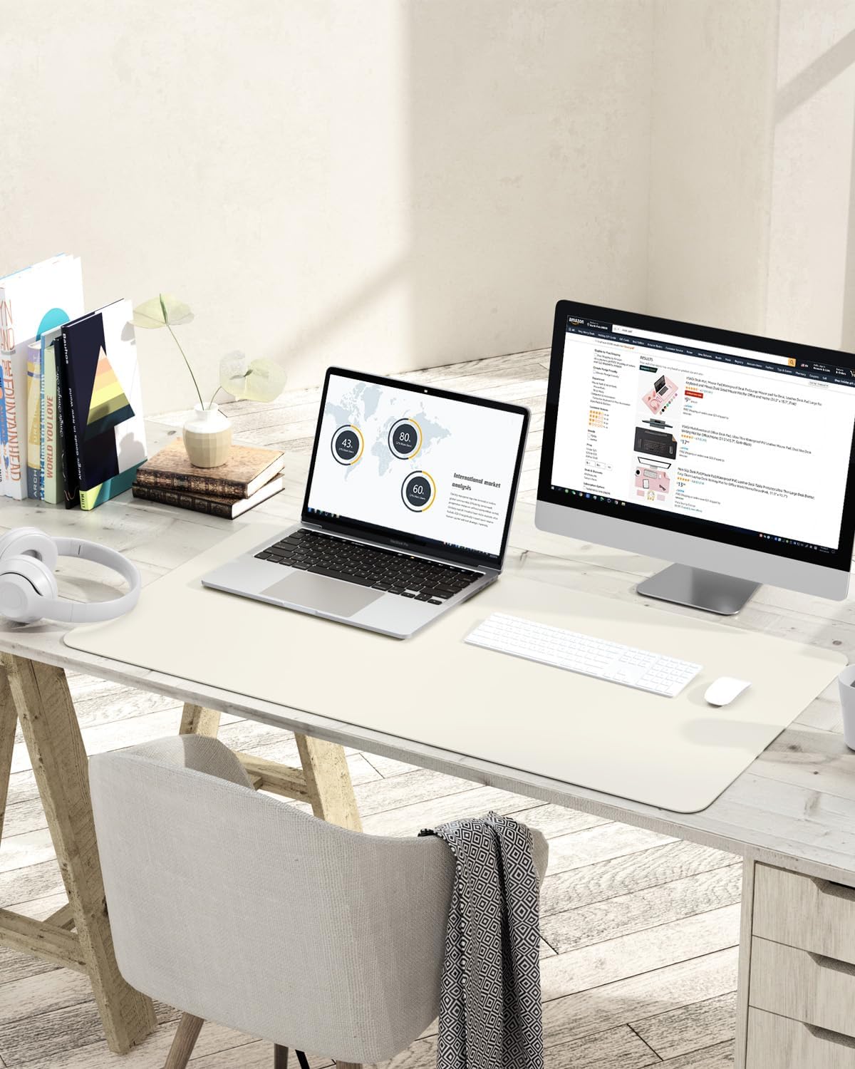 YSAGi Non-Slip Leather Desk Pad, Desk Matt for Desktop, Waterproof Laptop Computer Keyboard Mat, Table Protector Blotter Mat, Large Mouse Pad for Office/Work/Home/Decor(Cream, 35.4" x 17")