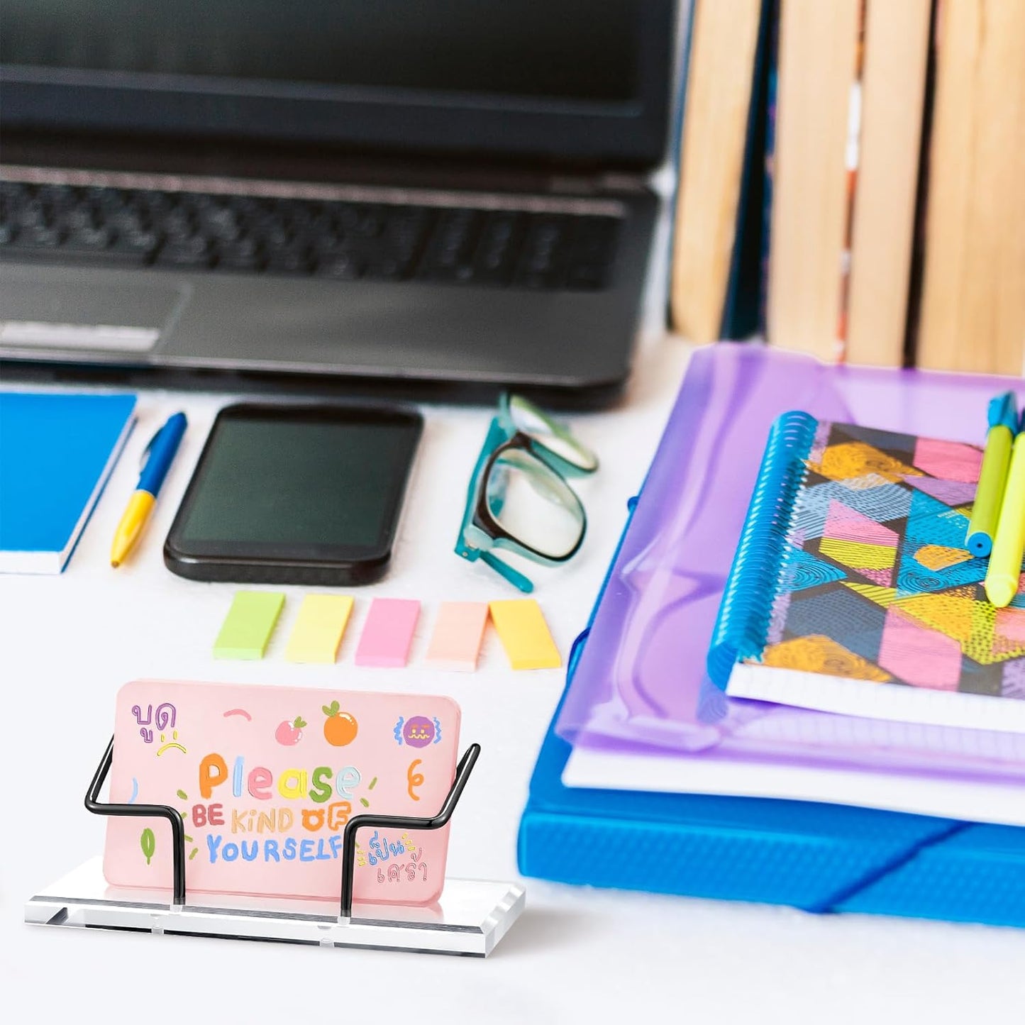 Amyhill 2 Pieces Acrylic Business Card Holder for Desk Clear Horizontal Business Card Display Stand Postcard Holder for Office Home Desktop (Black)