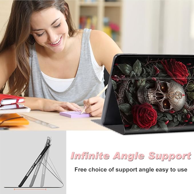 for Amazon Kindle Fire 7 case 2019/2017 Release 9th/7th Generation,Slim Lightweight Smart Shell Stand Cover with Auto Wake/Sleep for Amazon fire 7 Tablet 9th/7th Generation,Skull Roses Florals