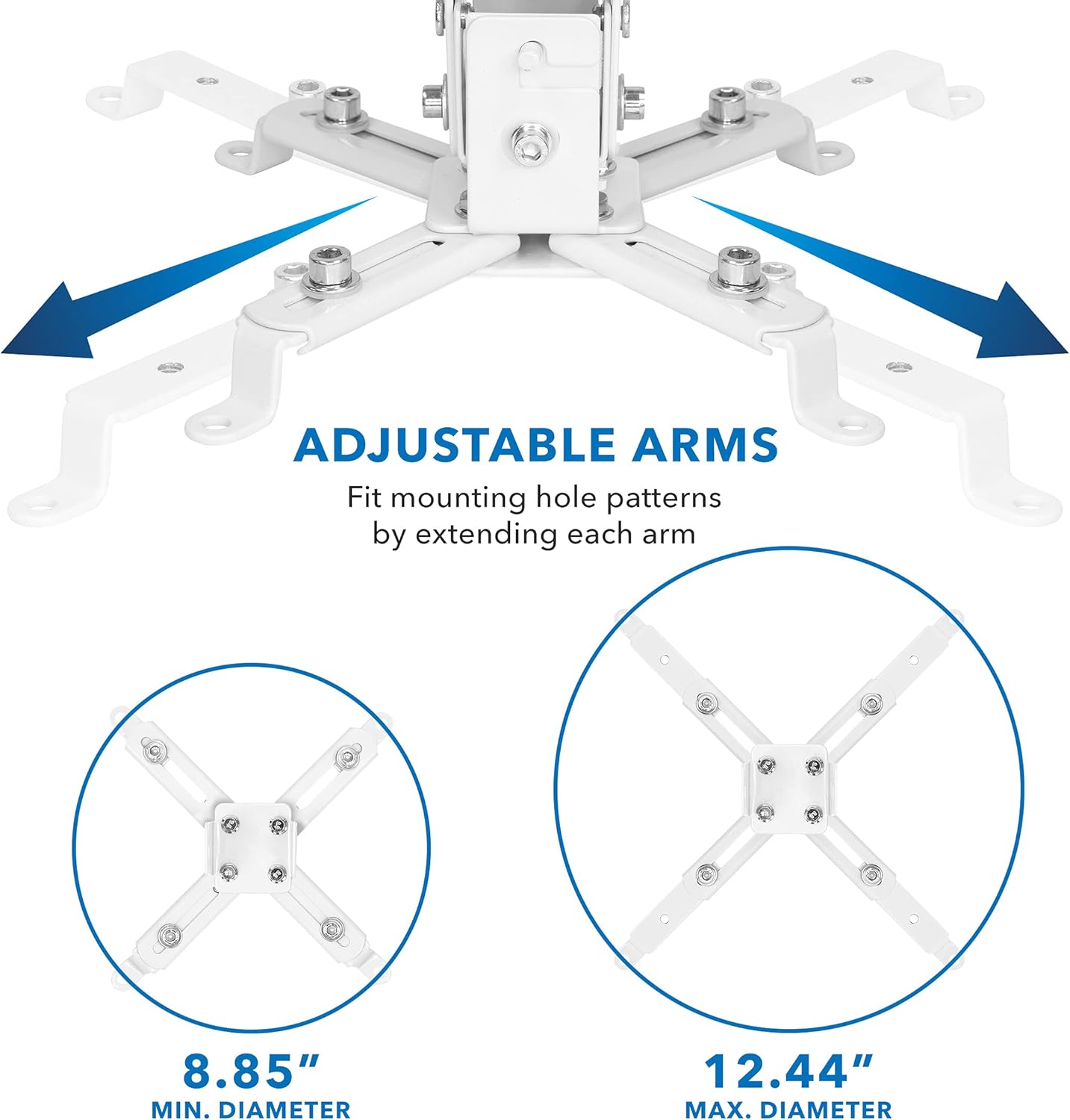Mount-It! Wall or Ceiling Projector Mount with Universal LCD/DLP Mounting for Epson, Optoma, Benq, ViewSonic Projectors, 44lb Load Capacity, White