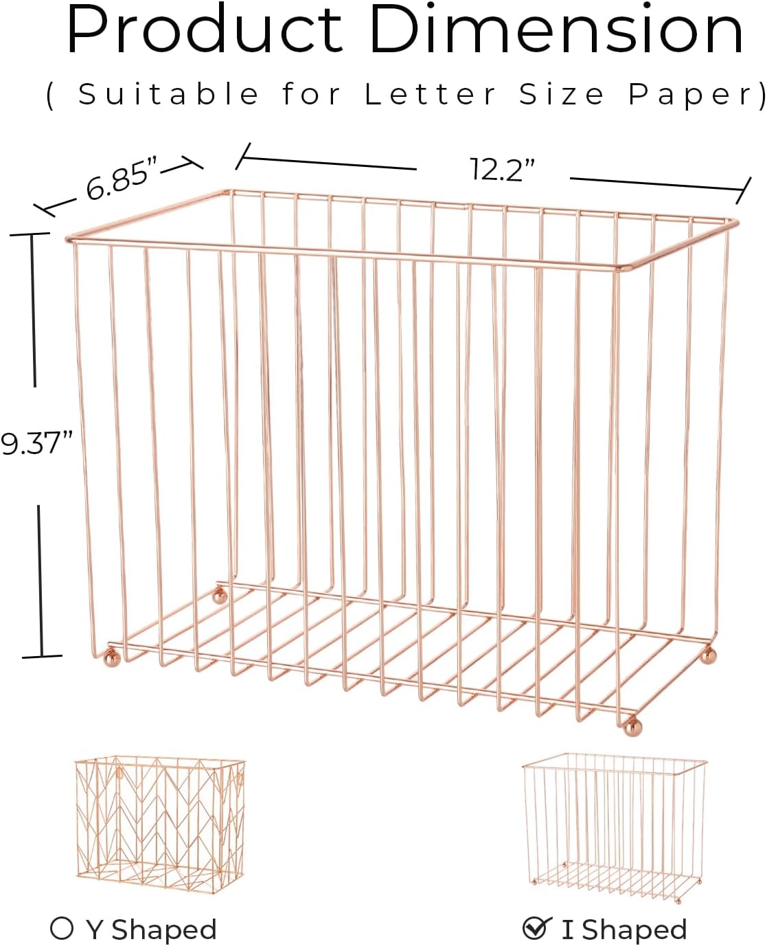 Y YOMA 1 Pack Rose Gold Desktop Hanging File Organizer | 12 Pack Rose Gold Hanging File Folders with Tabs & Insert | Letter Size Metal File Kit for Desk Home Office, I Shaped