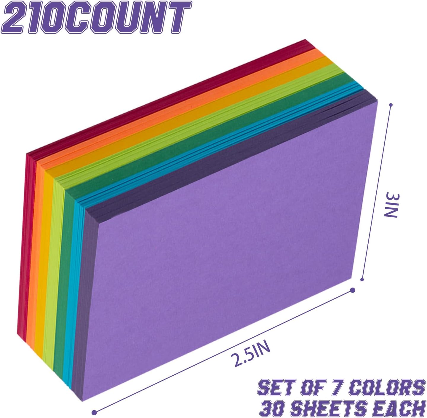 Index Cards 210-Count 4x6 Inch,178GSM Heavyweight Set of 7 Colors Paper Multicolor Study Cards (Rainbow)