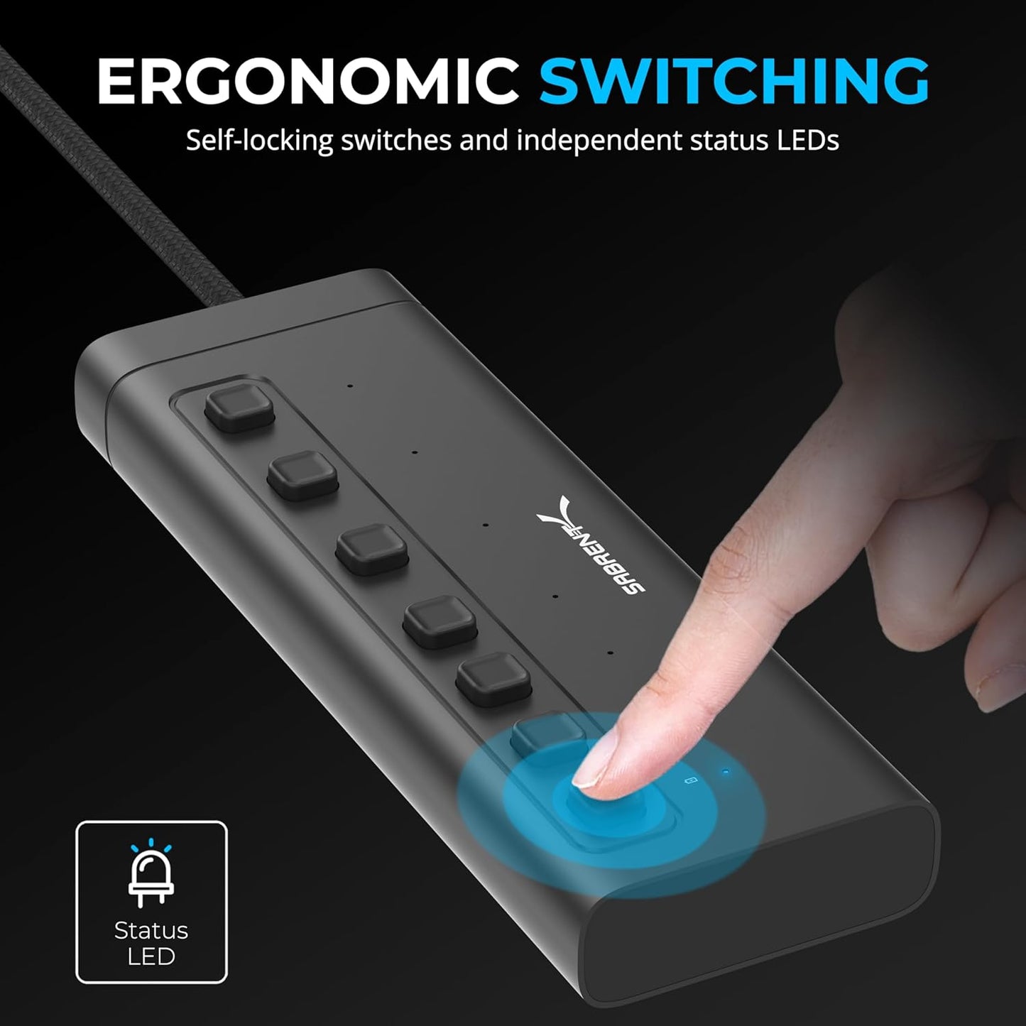 SABRENT 7-Port USB-C Hub with Power Switches, 5Gbps USB 3.2, 48W Powered Hub with 3 USB-A + 4 USB-C Ports, 20W PD, LED Status, Aluminum Body – for Mac, PC, Steam Deck, ROG Ally (HB-3A4C)