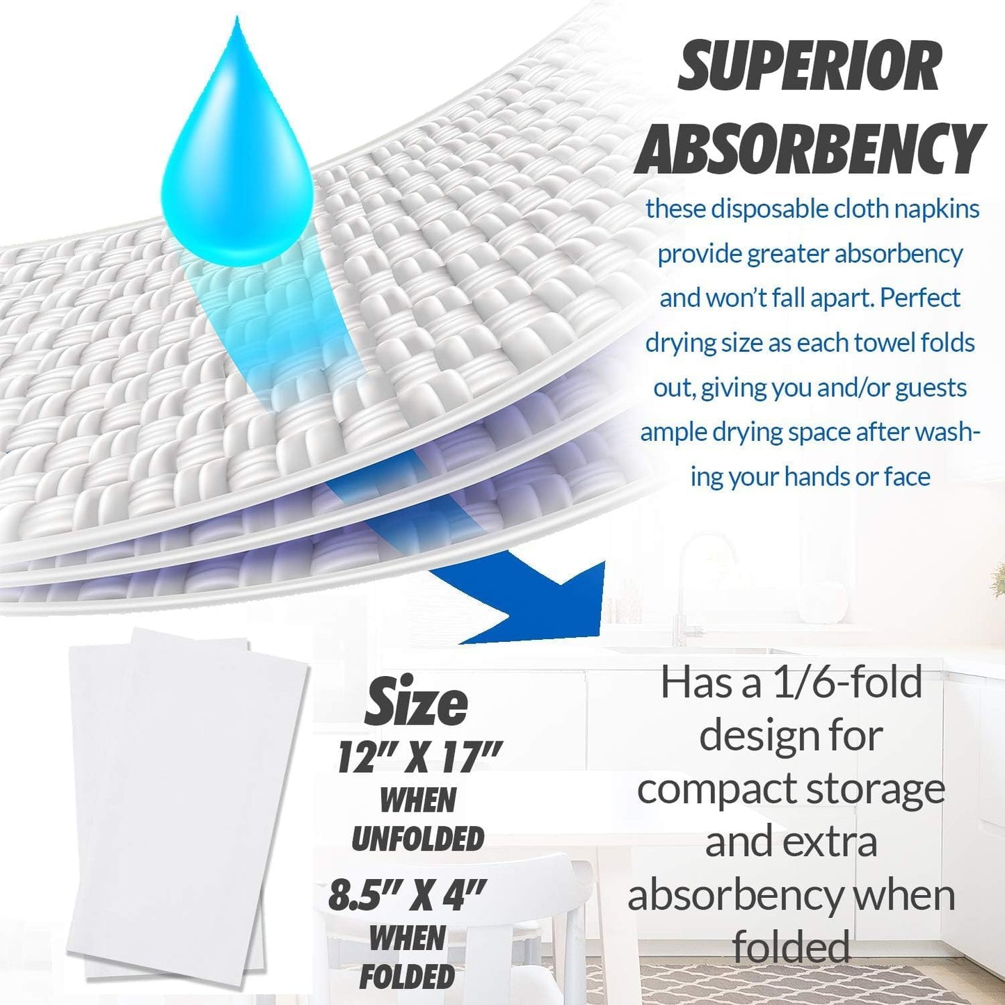 50 Paper Towels Cloth-Like Hand Tissue Paper Napkins, Disposable Hand Towels for Bathroom Guests, Disposable Face Towel for Guest, Washcloths or Dinner Napkin, Made in USA, White