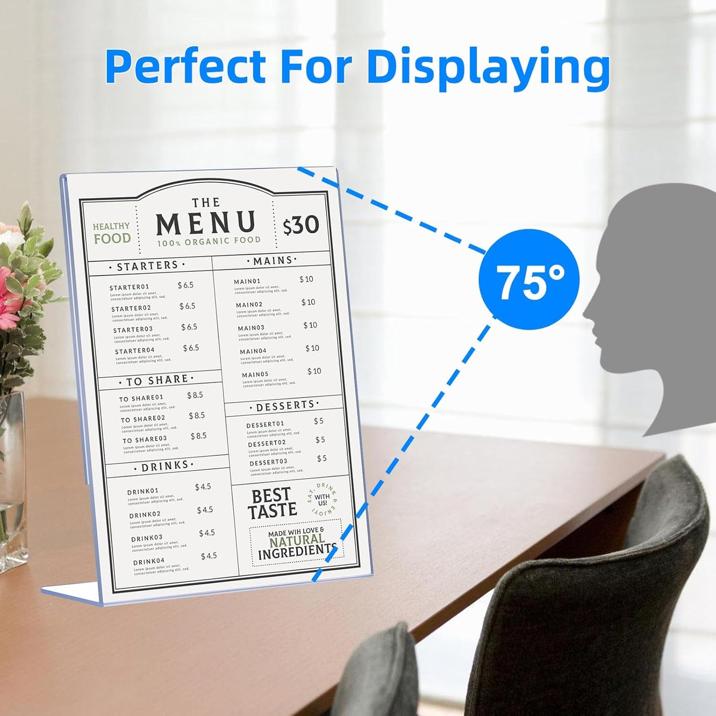 6 Pack Slanted Back Acrylic Sign Holders 4x6 for Business & Store, Tabletop Vertical Sign Holder with Anti-Slip Pads Clear Display Stand, for Menus Flyers Documents Office Restaurants Party Decoration