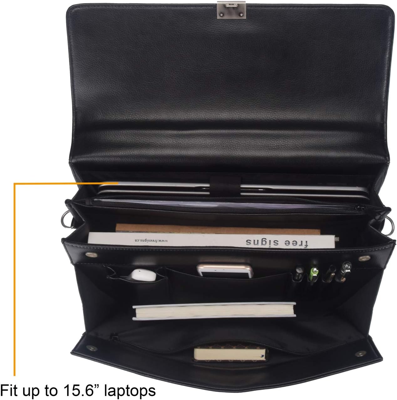 Mens Leather Briefcases Office Attorney Student Attache Case Messenger Bag w/Padded Compartment,Black