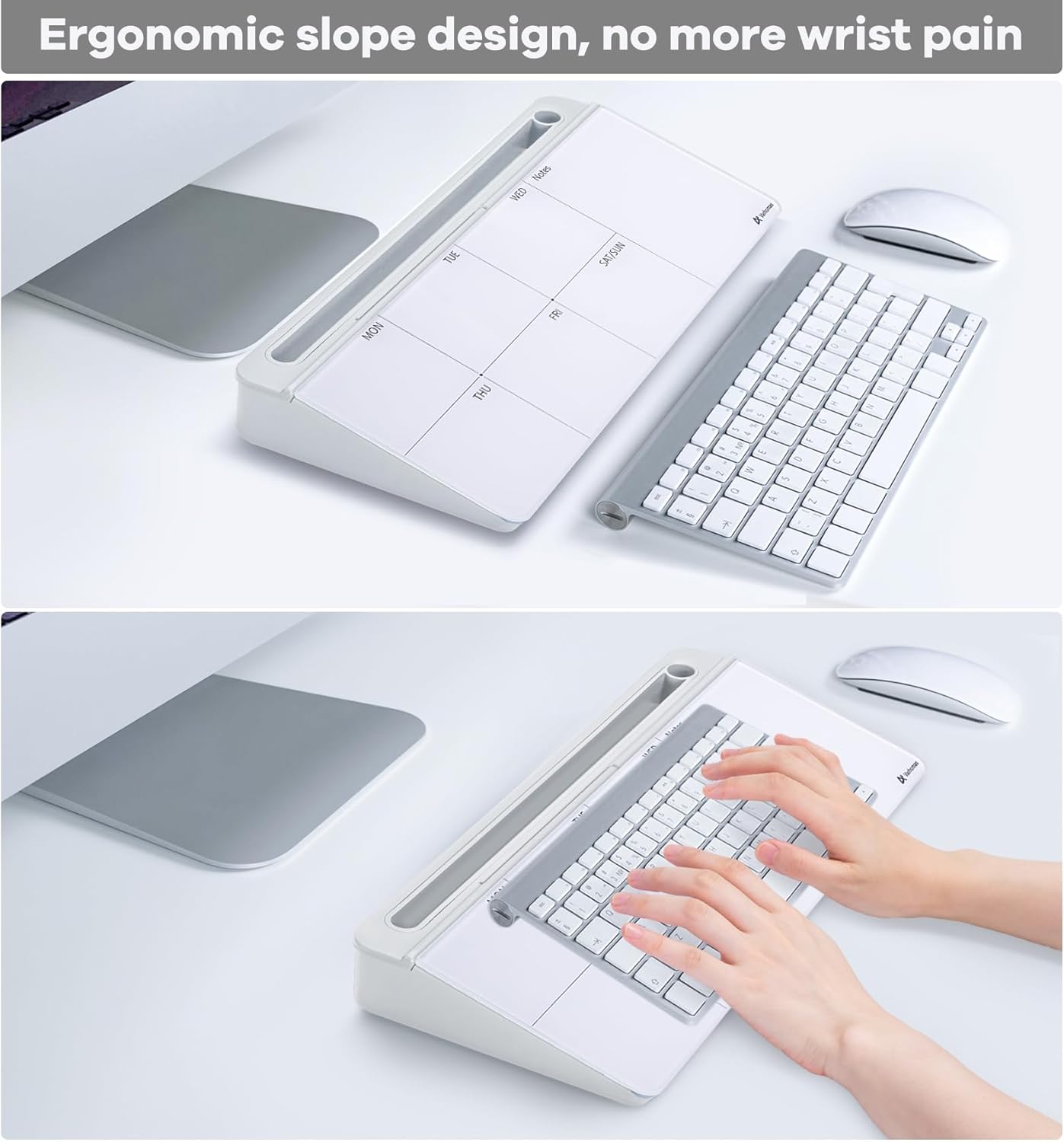 Varhomax Glass Weekly Dry Erase Desk White Board, Desktop to Do List Planner Whiteboard Calendar with Storage Caddy Memo for Home and Office, White