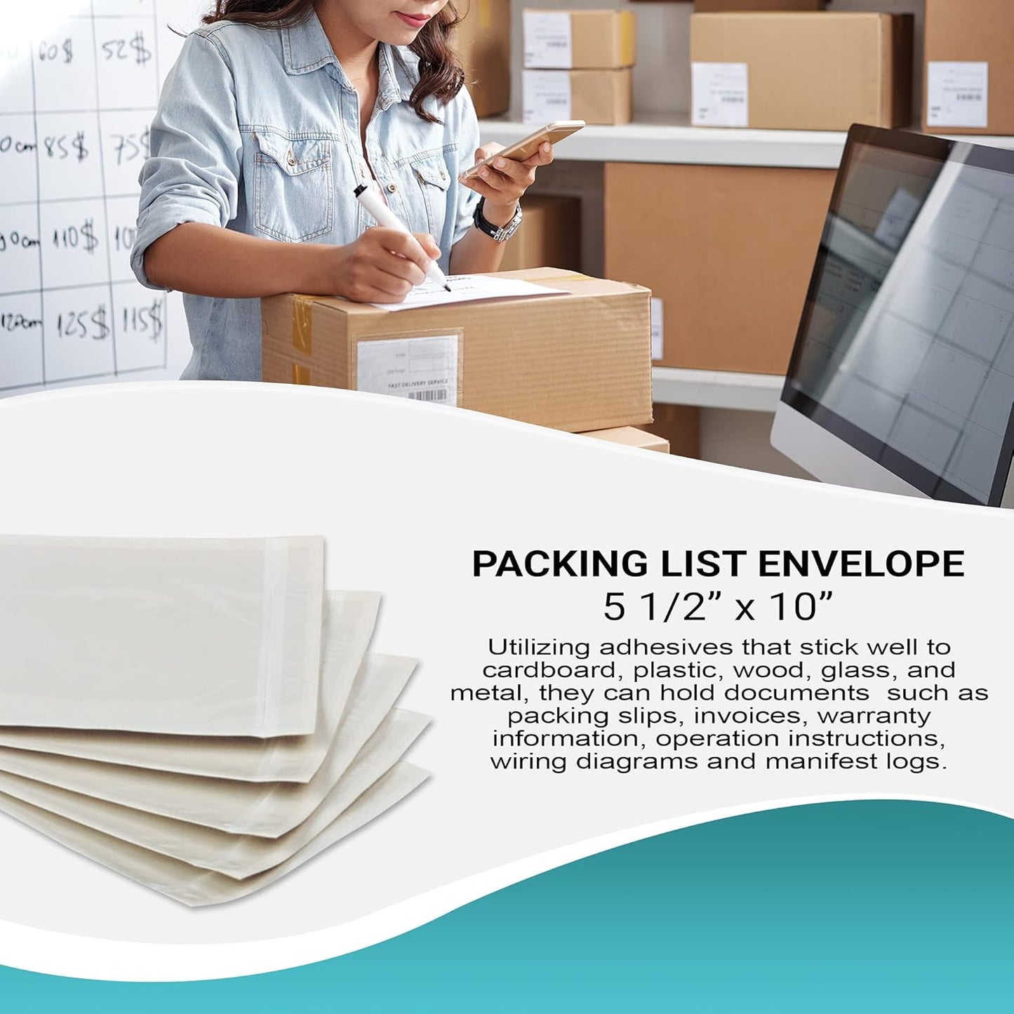 APQ Pack of 1000 Clear Packing List Envelopes 5.5 x 10. Plain Face Shipping mailers 5 1/2 x 10. Self-Sealing envelopes for documents, invoices, Warranty Information. USPS, UPS, FedEx Approved.