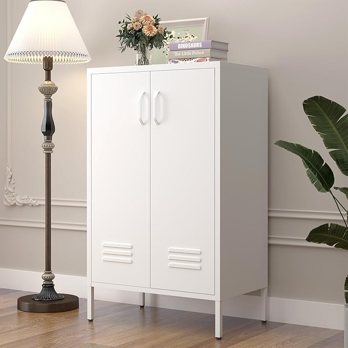Metal Cabinet Storage,Metal Shoe Cabinet with Shelves,2 Door Storage Cabinet for Living Room,Entryway,White