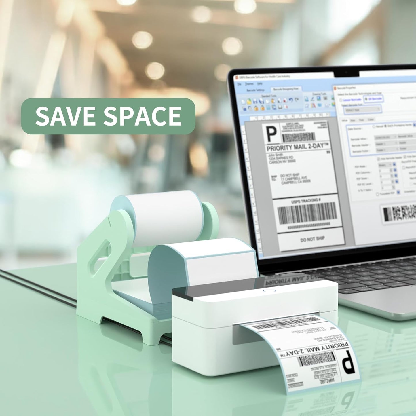 PONNOR Label Holder Thermal Label Holder for Rolls and Fanfold Labels Shipping Label Stand Desktop Printer DIY Accessory Supplies for Home, Office (Fresh Green)