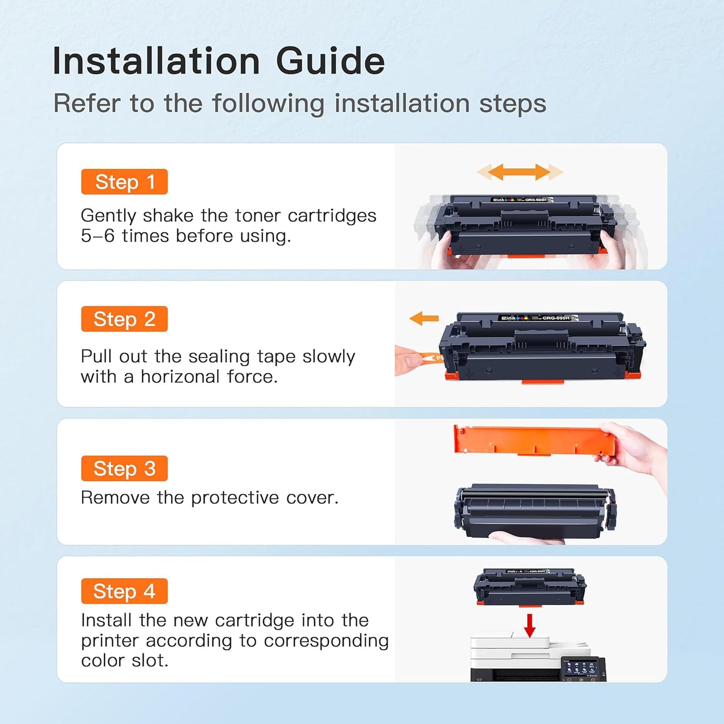 E-Z Ink Compatible Toner Cartridge Replacement for Canon 055 055H High Capacity Toner Cartridge for Canon Color ImageCLASS MF743Cdw MF741Cdw MF746Cdw MF743 Printer (Black Cyan Magenta Yellow, 4-Pack)