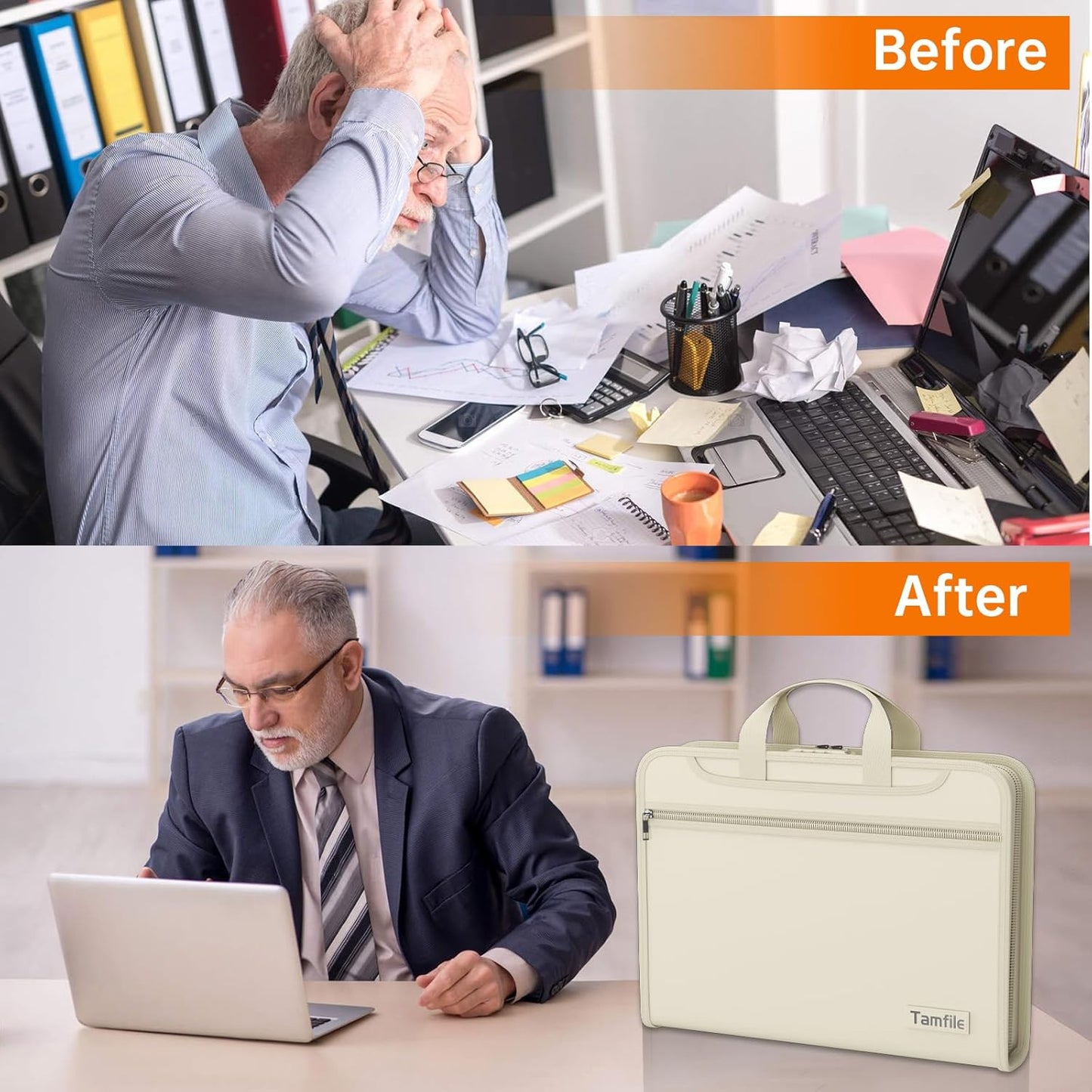 5200℉ Fireproof Accordion File Organizer with Lock, Thickened Document Organizer 13 Pocket with Zipper & Labels, Important Document Organizer, Expanding File Folder with Handle for Letter A4 (Beige)