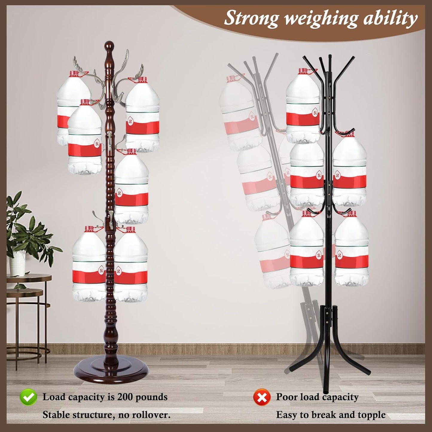 Wooden Coat Rack Freestanding, Vintage Coat Racks with Sturdy Round Base, Adjustable Height 37.40"-72.83" Entrance Coat Rack for Bedroom Living Room Entryway (Nostalgic)