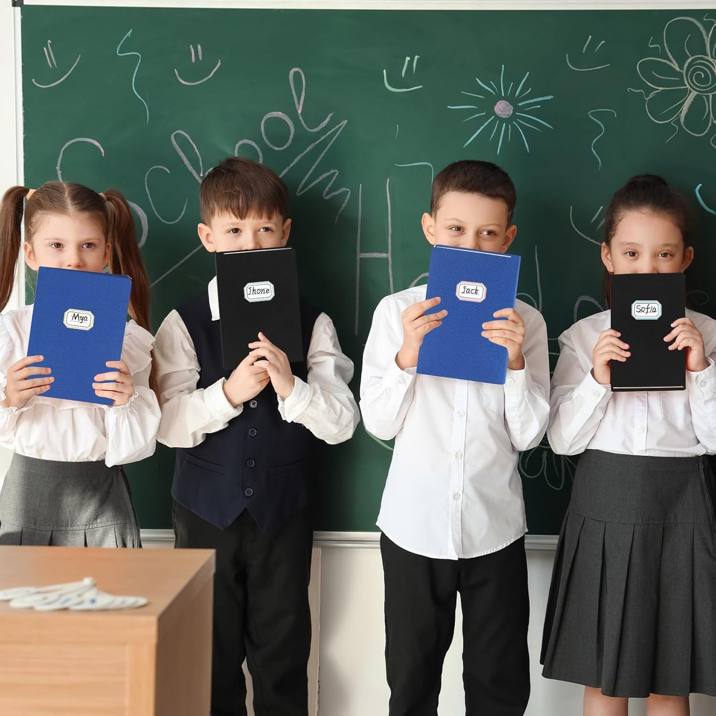 Jumbo Book Covers 12 Pack Reusable Fabric Book Cover Protective Book Covers 9 x 11 Inch Black and Blue Stretchable Book Sleeve Cover with Label Sticker for Most Hardcover Books Up to 10 x 12.5 Inch