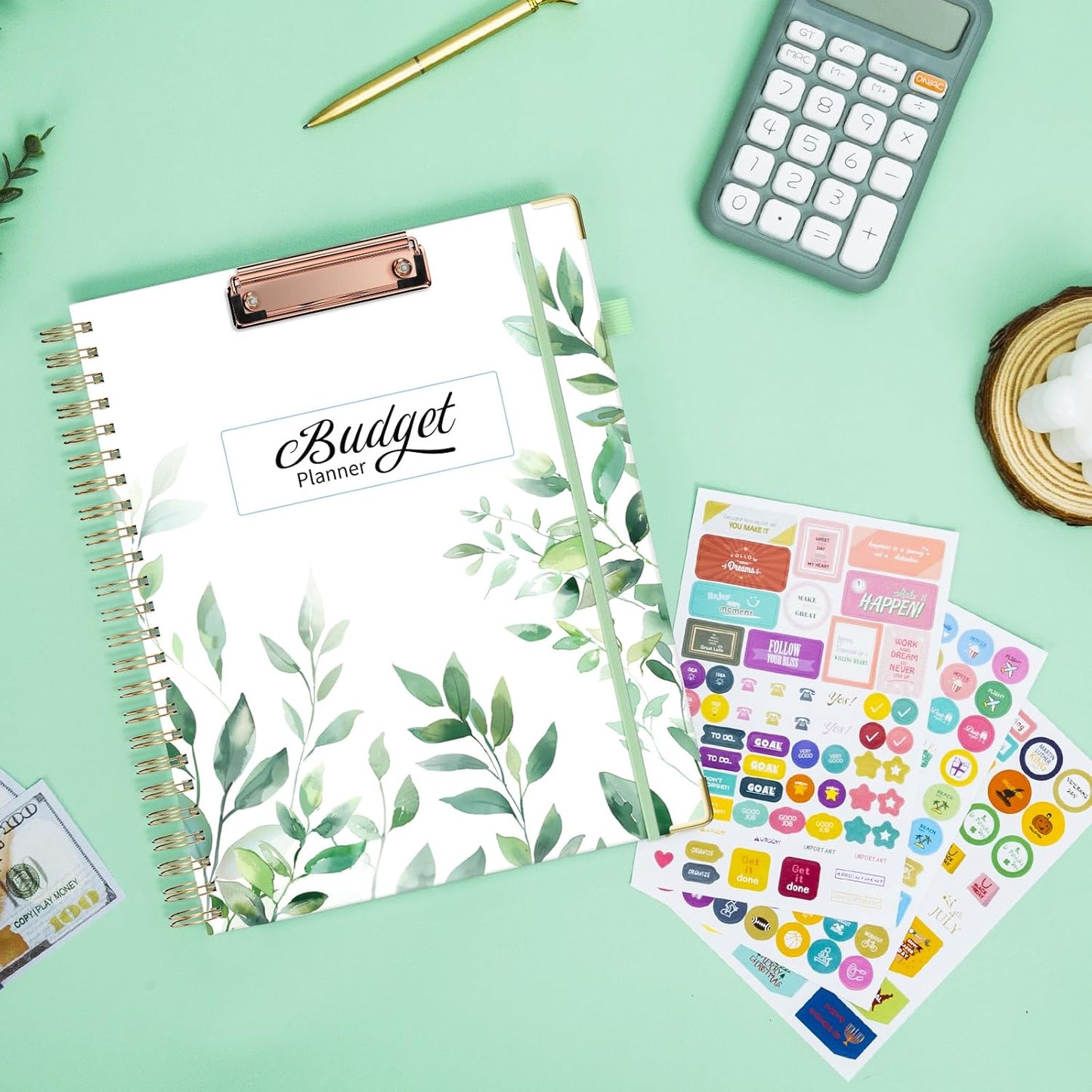 Ospelelf Undated Budget Planner with Expense Tracker and Bill Organizer Large Spiral Bound Monthly Account Planners to Take Control of Your Money 12 Months Green