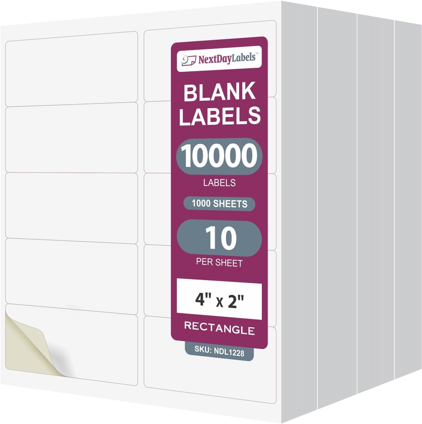 NextDayLabels – 4” x 2” Rectangular Sticker Labels for Printer - White Laser/Inkjet Printer Labels Return Address Labels Shipping Label Stickers (1000 Sheets, 10 Per Sheet, 10000 Labels)