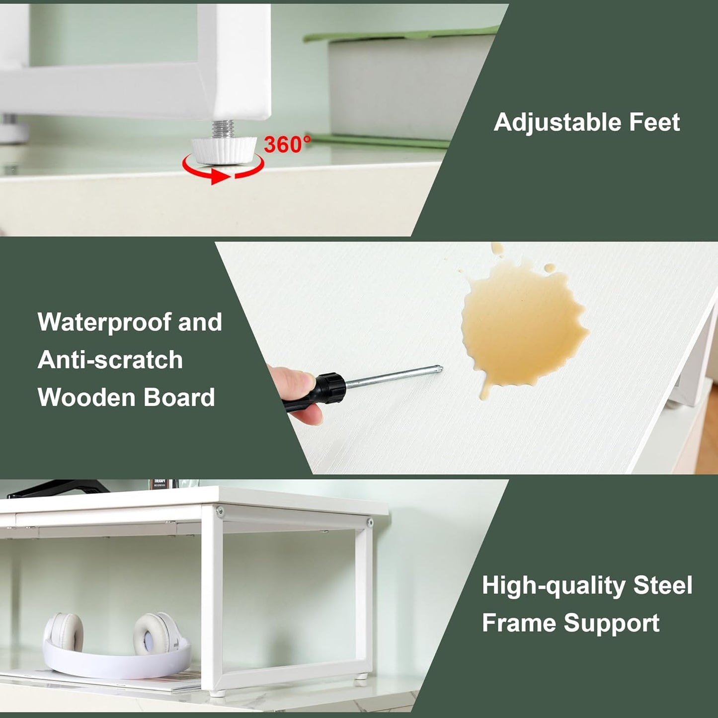 Clikuutory 59" Large TV Riser for 32-75 inch TVs, Tabletop Stand with Steel Legs, Storage & Dual - Screen Office Desk Function, Ideal for Home Office, Bedroom, Living Room, White