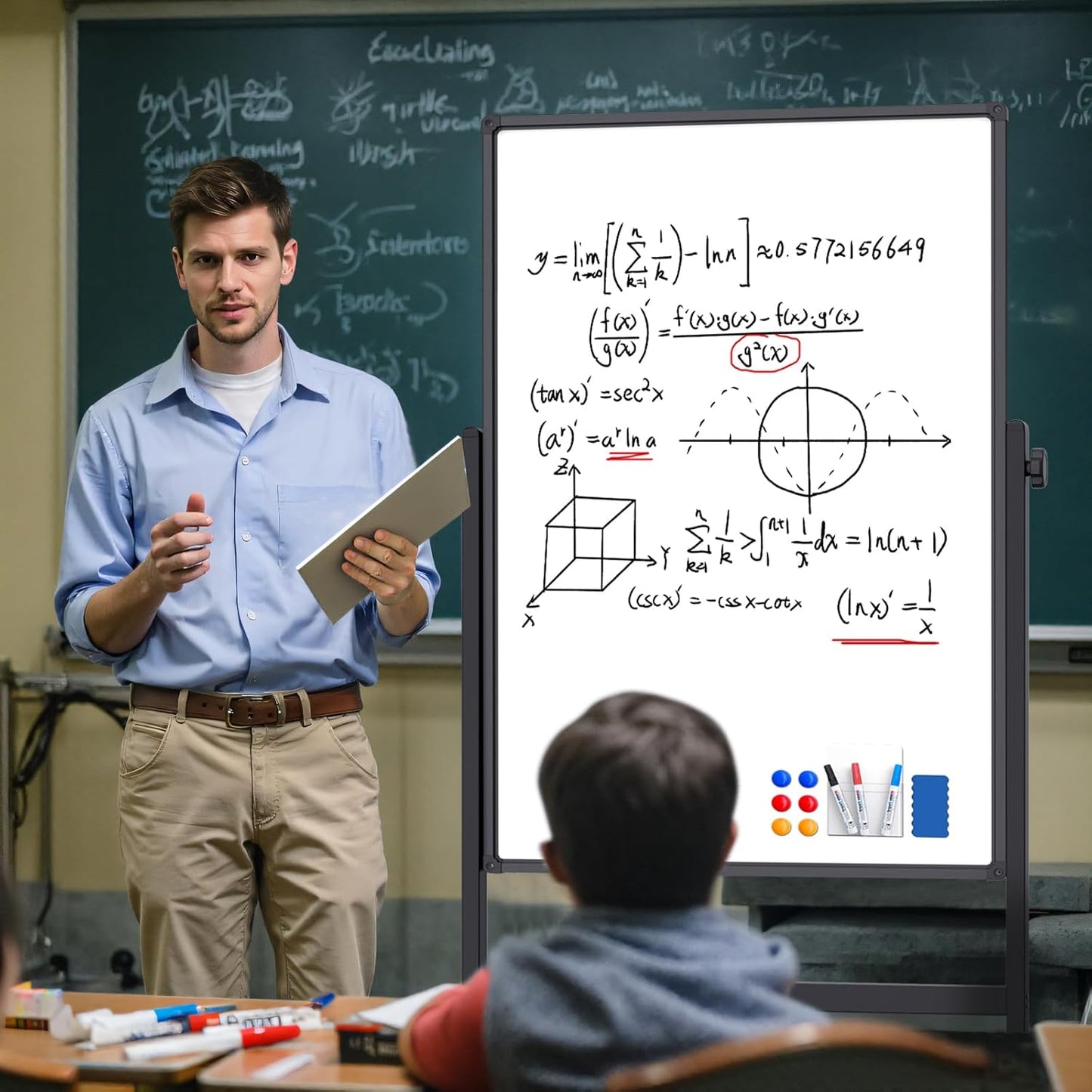 Rolling Whiteboard on Wheels, Double-Sided Magnetic Dry Erase Board with Stand, Mobile White Board for Office, Classroom, Home (28" x 40")