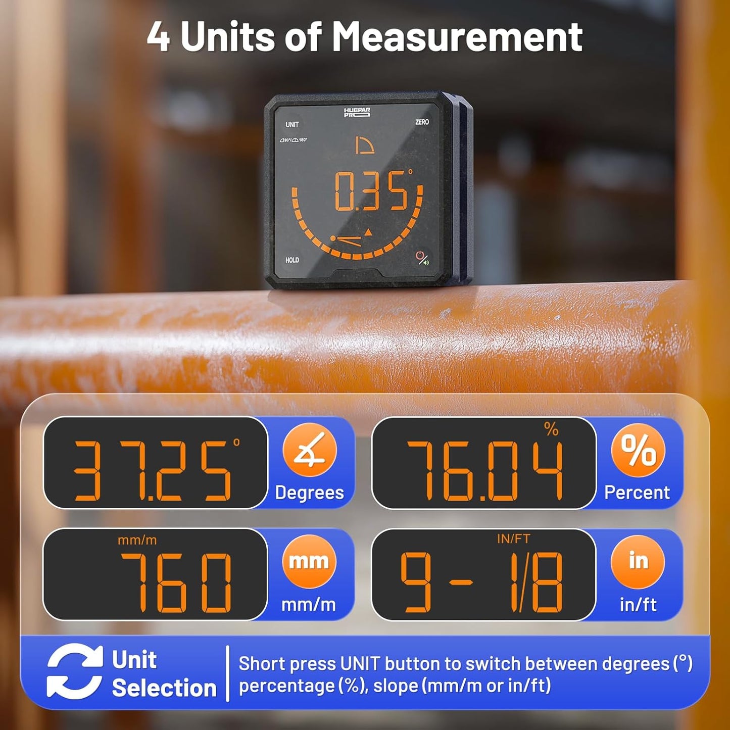HueparPro Digital Angle Gauge Angle Finder Level with V-Groove Magnetic Base&Backlit LCD Angle Ruler Electronic Table Saw Bevel Gauge Protractor Inclinometer for Construction, Woodworking, Machinery