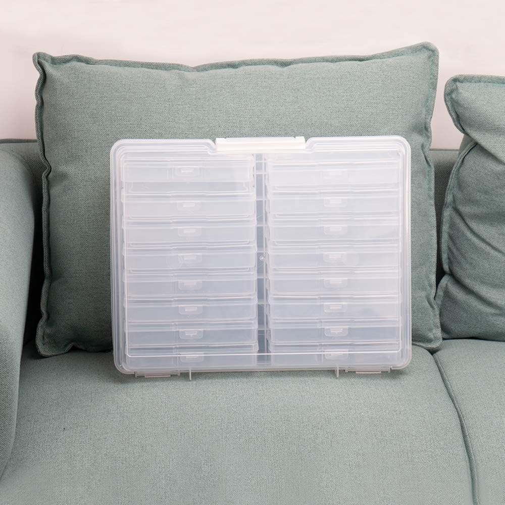 novelinks 4" x 6" Photo Organizer Box with Handle – 16 Inner Photo Storage Cases, Holds 1600 Photos, Portable Picture Keeper with Secure Snap Closures – White
