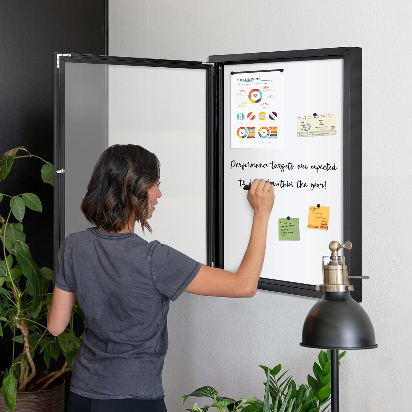 Outdoor Bulletin Board 36x24 in, Weatherproof Enclosed Bulletin Board with Locking Door, Magnetic Whiteboard, Black Aluminum