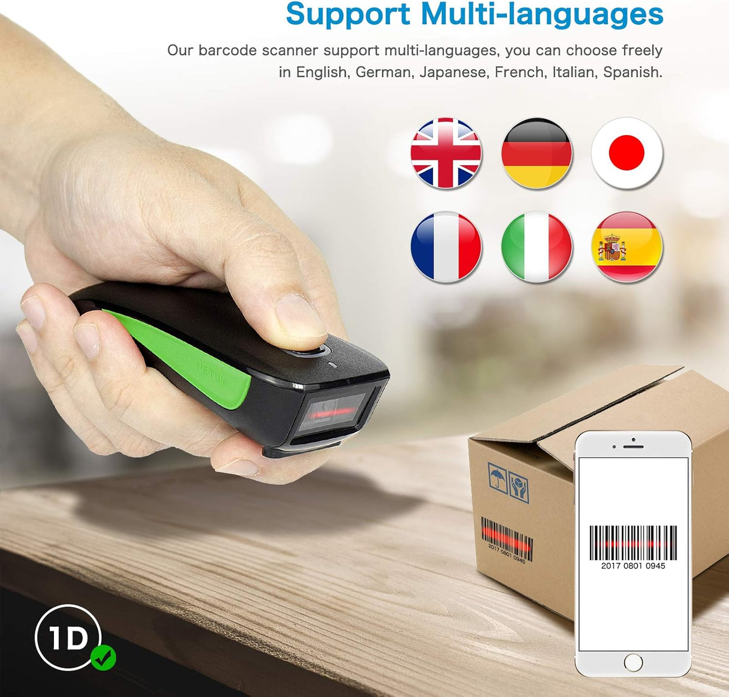 NETUM Bluetooth Mini 1D Barcode Scanner, 3-in-1 Portable Automatic USB Wireless CCD Bar Code Scanning Support Screen Scan, for Tablet iPhone IPad Android Windows Mac Pos - C740