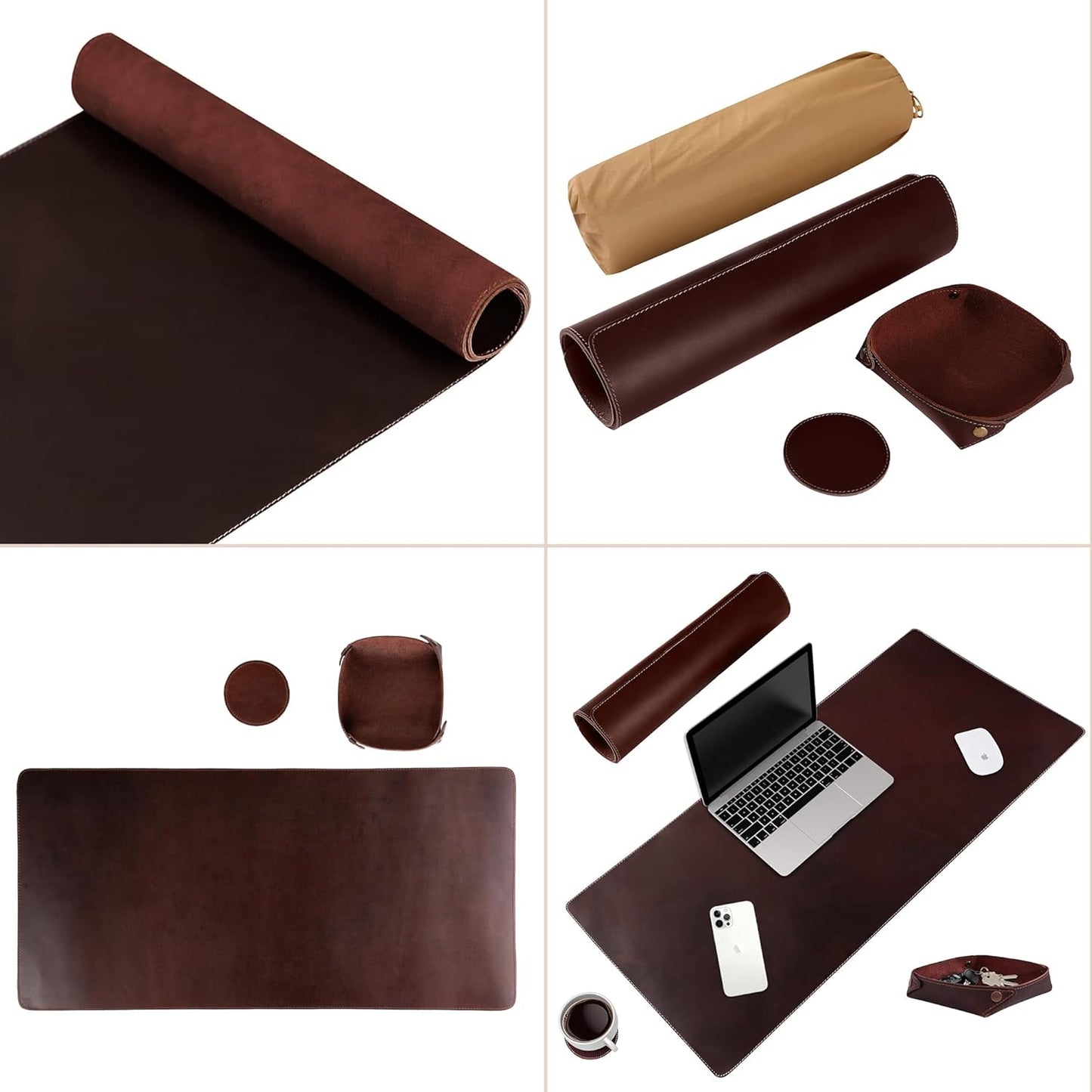 Leather Desk Pad (Real) Leather Desk Mat Set (31x15) Large Desk Cover Desk Blotter Desk Protector Computer Mat for Keyboard Gaming Mouse Pad Table Laptop Office Desktop Accessories 2mm Elizo