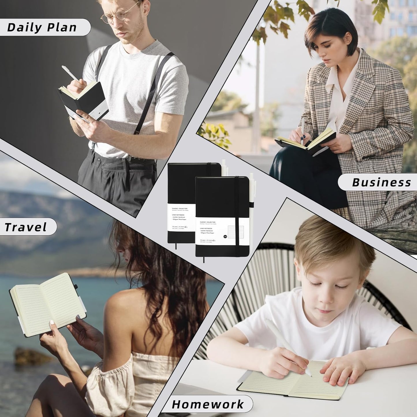 Coopay 24 Pack A6 Pocket Small Notebook with 24 White Pens Bulk Classic Hardcover Leather Journal Set with Pen Holder for Men Women Writing, Office, Home, School, Business, 100GSM, 3.5” x 5.5”, Black