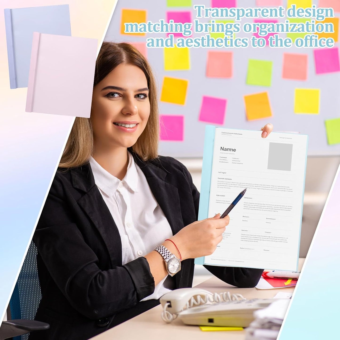 12 PCS Pastel Plastic Report Covers with 3 Prongs Clear Front Presentation Folders 3 Prong Folders for Resume Portfolio Document Report Letter Proposal School Classroom Office Supplies (Pastel)