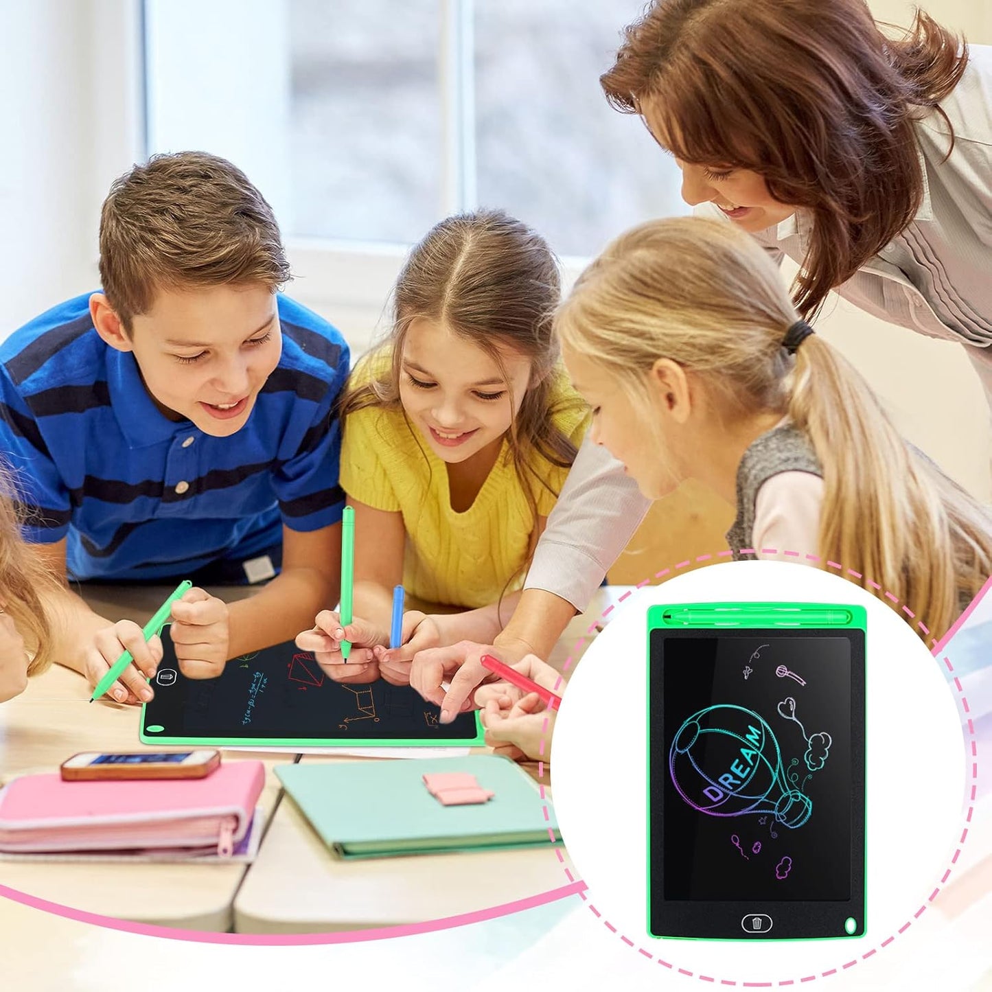 Tinlade 12 Pack LCD Writing Drawing Tablets 8.5 Inch Bulk Colorful Doodle Board Erasable Electronic Painting Drawing Pads Learning Toy Gifts for Kids Christmas School(Pink, Green, Red, Blue)