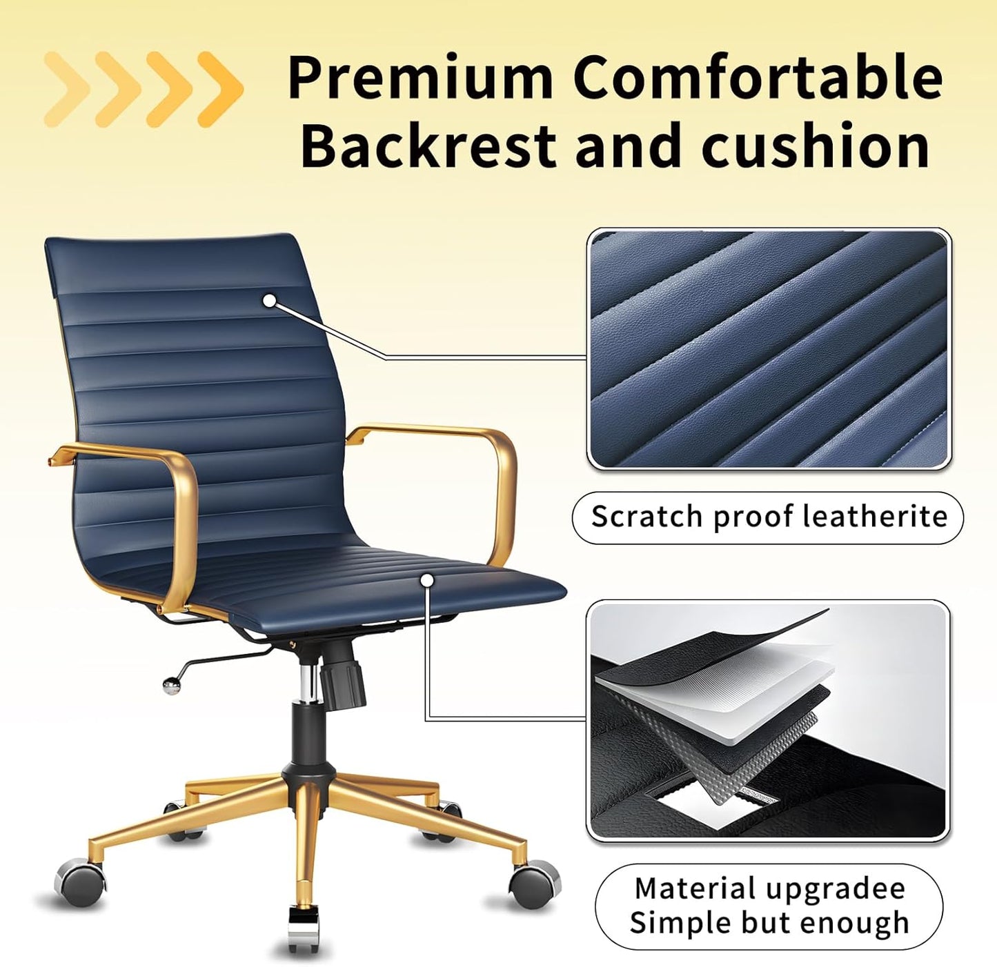 Chair, Desk Computer Chair ,with Armrests ,Ergonomic Office Chair for Home and Office, 17.32 x 22.83 x 35.43 inches, Multiple Colors (Gold Navy)
