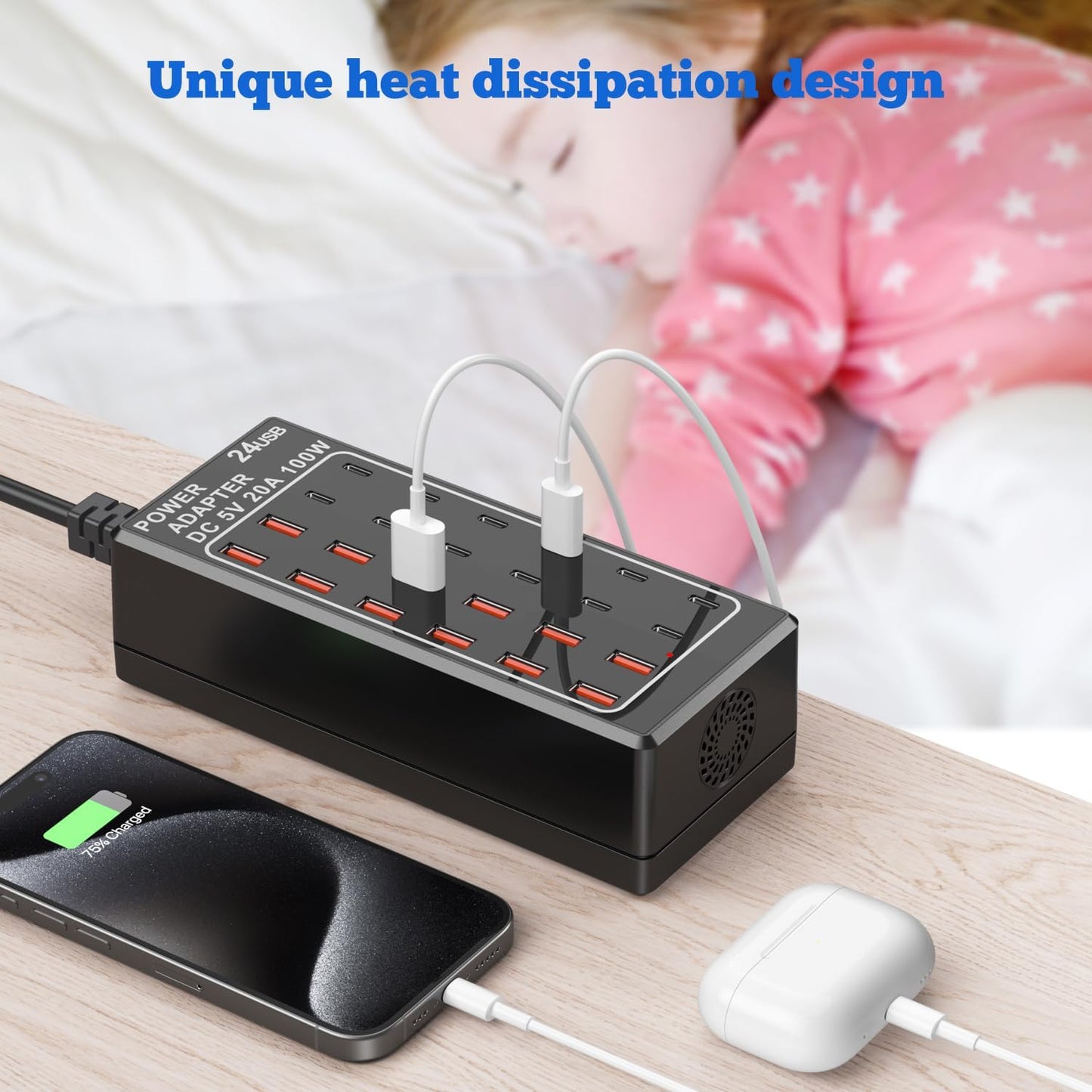 USB C Charging Station, USB Charger Station Block, 24-Port 100W (20A) Charging Block, Charging Station for Multiple Devices USB Wall Charger Power Hub,Compatible Samsung S24/iPhone/Google