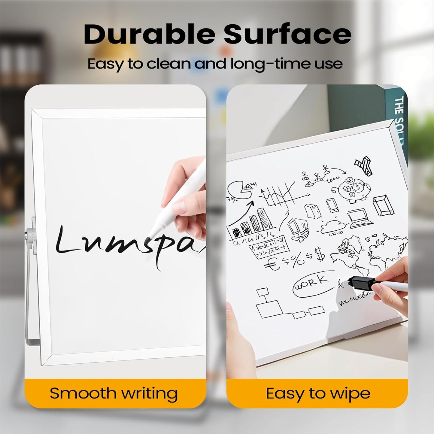 Lumsapx Desktop Whiteboard with Stand, 16" x 12" Double-Sided Dry Erase Board with Stand, Portable Stand White Board for Office, Home, School