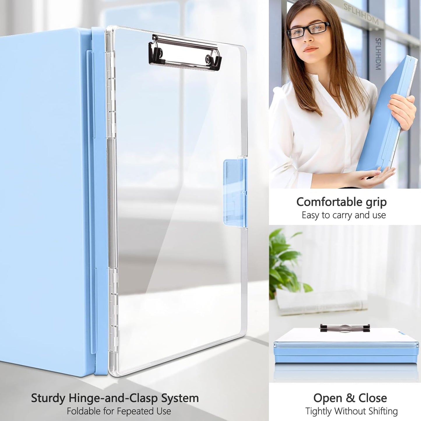 Clipboard with Storage,Heavy Duty Clip Boards 8.5x11 with 2 Storage Case,Clear Visible Top Panel Storage Clipboard,Side Opening Clip Boards,Nursing Clipboard Folder Case for Office Supplies-Aqua Blue