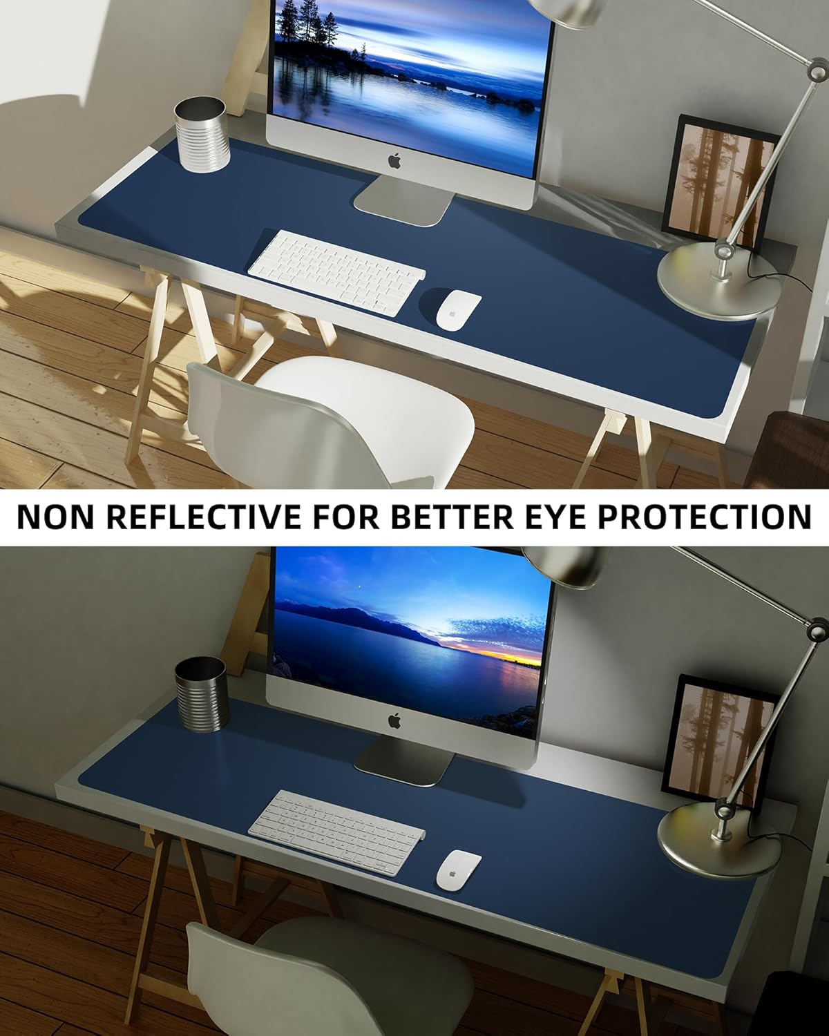 Leather Desk Pad Blotter,Mouse Pad,Office Desk Mat, Non-Slip PU Leather Desk mat,Large Desk mat,Waterproof Keyboard mat for Office/Home/Decor (Midnight Blue,48" x 24")