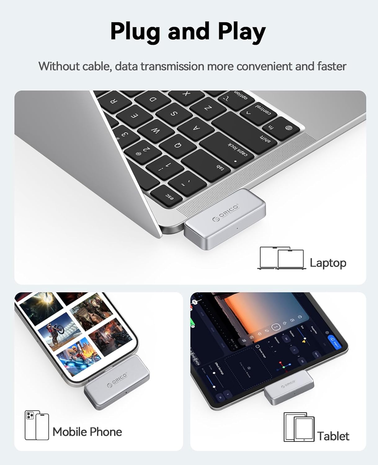 ORICO FlashPod 512GB Portable SSD Up to 2000MB/s, Direct Plug Design, High-Speed External SSD with USB 3.2 Gen2x2 20Gbps Interface, Reliable Storage for iPhone 16 Series, Tablets, Laptops - S20